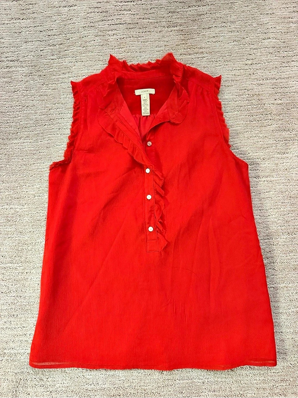 J. Crew 100% silk Ruffleneck Sleeveless Top Ruffle Neck Blouse Red Small